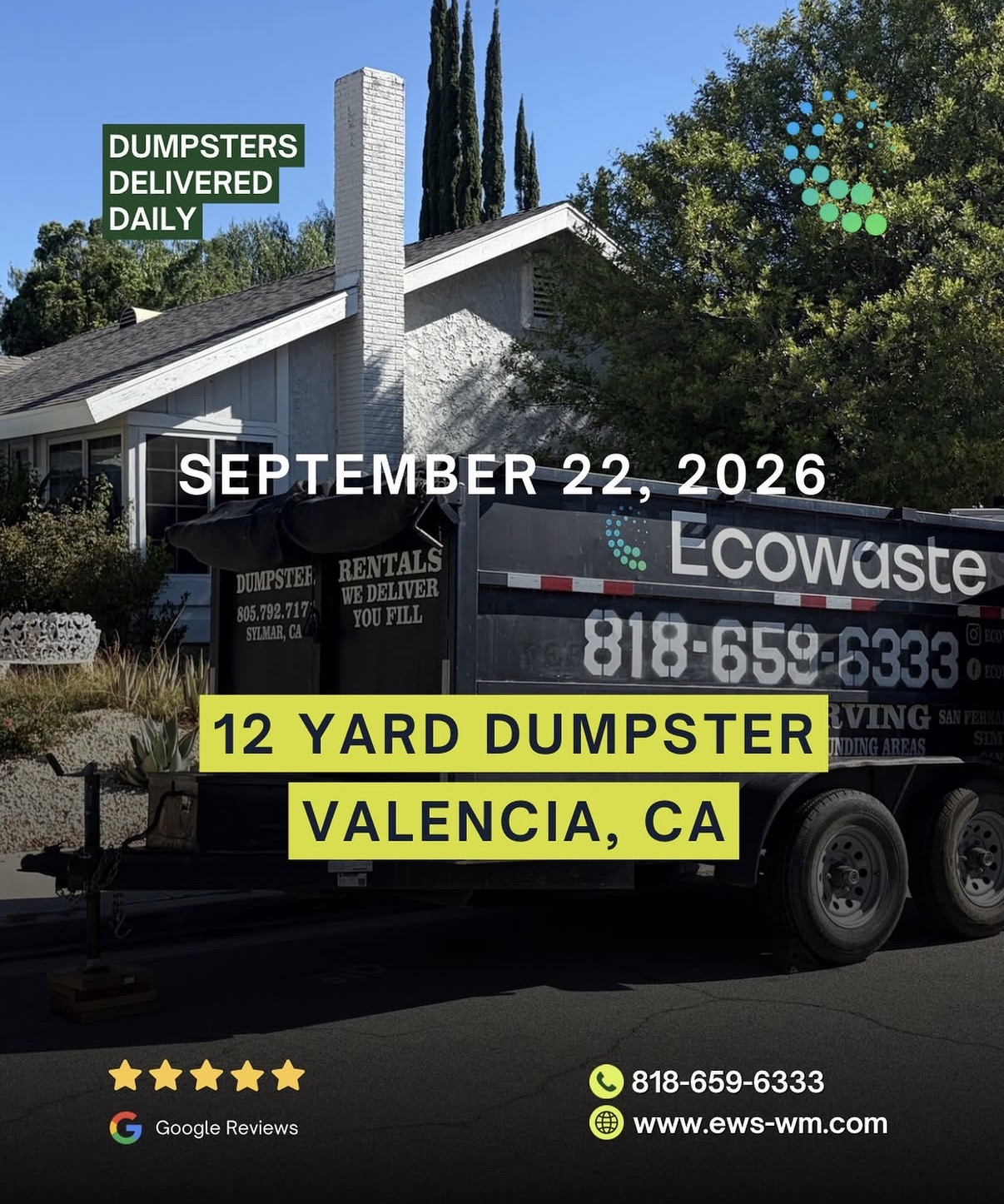 12-Yard Dumpster Trailer delivered in Valencia, CA
